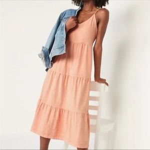 Old Navy Women’s Pale Orange Sleeveless Tiered Sub-Knit Midi Cami Swing Dress